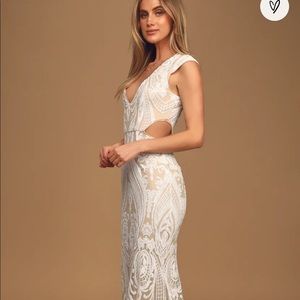 Always Adored White and Nude Sequin Mermaid Maxi Dress